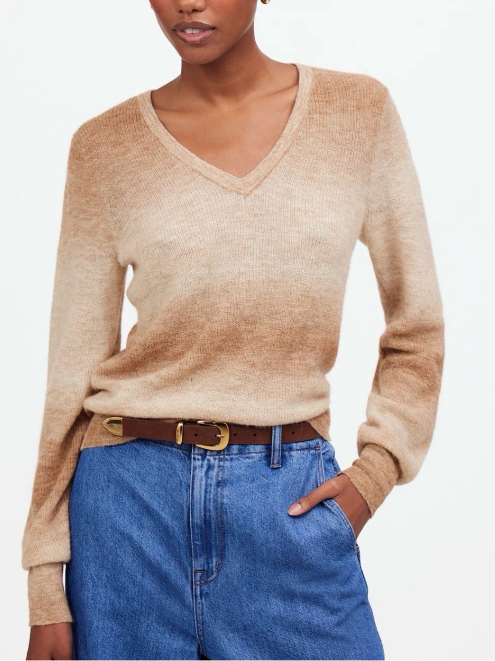 Madewell Alpaca blend V-Neck Ombre Knit Sweater in Beige-Camel